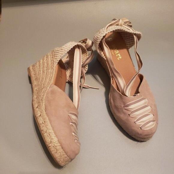 NWOB Paseart Cream Suede Lace Up Espadrille Wedges 37 6.5 (bin 6) - Picture 2 of 5